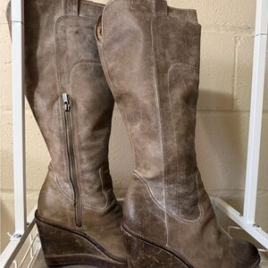 Frye Brown Leather Wedge Boots
